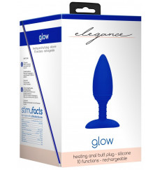 Синяя анальная пробка Glow с вибрацией и подогревом - 12 см.