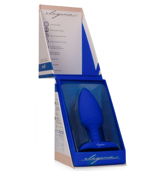 Синяя анальная пробка Glow с вибрацией и подогревом - 12 см.