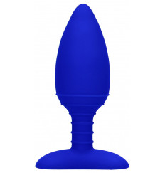 Синяя анальная пробка Glow с вибрацией и подогревом - 12 см.
