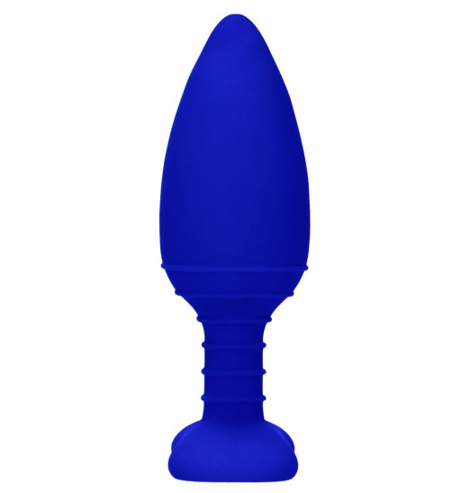 Синяя анальная пробка Glow с вибрацией и подогревом - 12 см.
