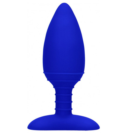 Синяя анальная пробка Glow с вибрацией и подогревом - 12 см.