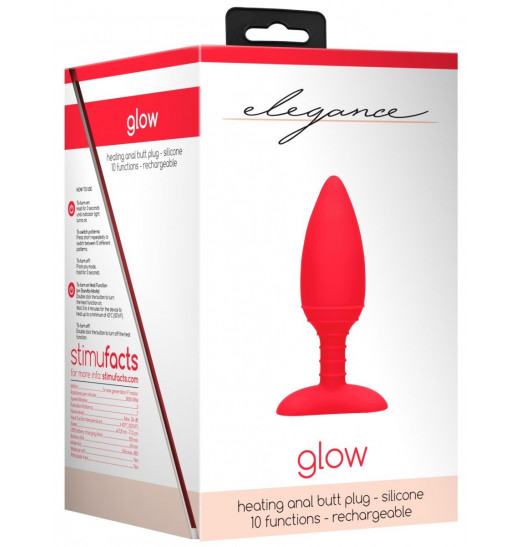 Красная анальная пробка Glow с вибрацией и подогревом - 12 см.