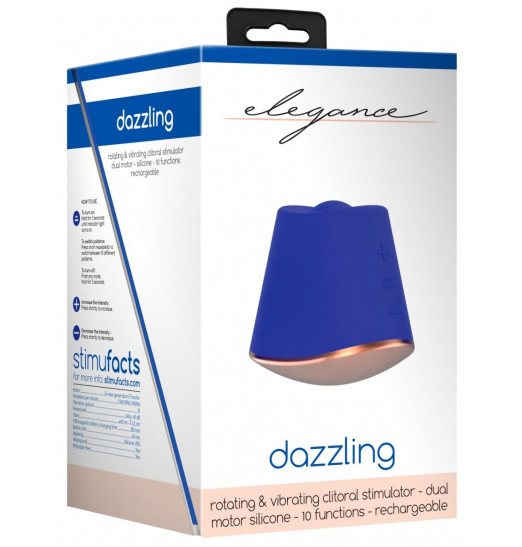 Синий клиторальный стимулятор Dazzling с вибрацией и ротацией - 6,7 см.