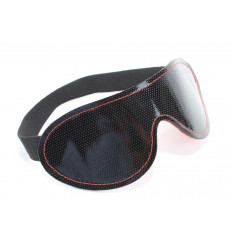 Чёрная перфорированная маска из кожи с красной строчкой