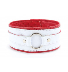 Бело-красный кожаный ошейник