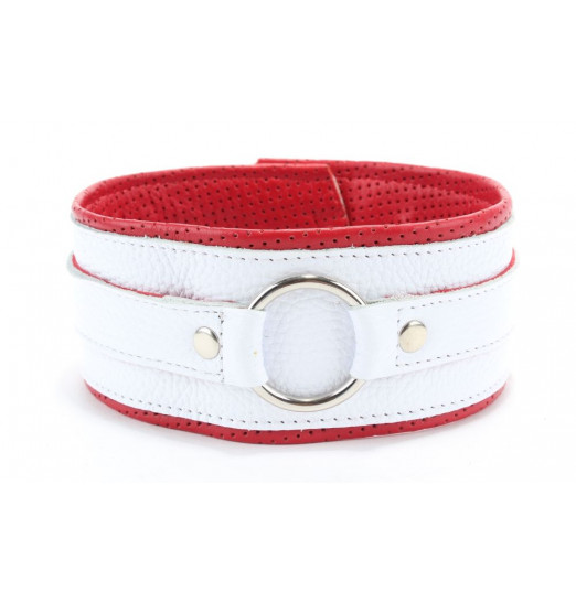 Бело-красный кожаный ошейник