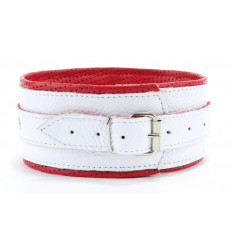 Бело-красный кожаный ошейник