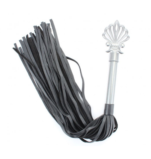Черная плеть из кожи Gray с серебристой ручкой - 64 см.