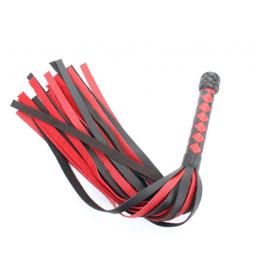 Черно-красная плеть с плетеной ромбовидной ручкой - 58 см.