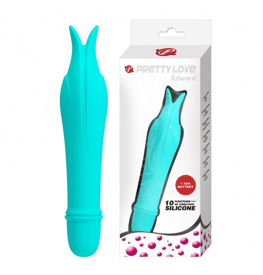 Мятный миниатюрный вибромассажер Edward с усиками - 14,5 см.