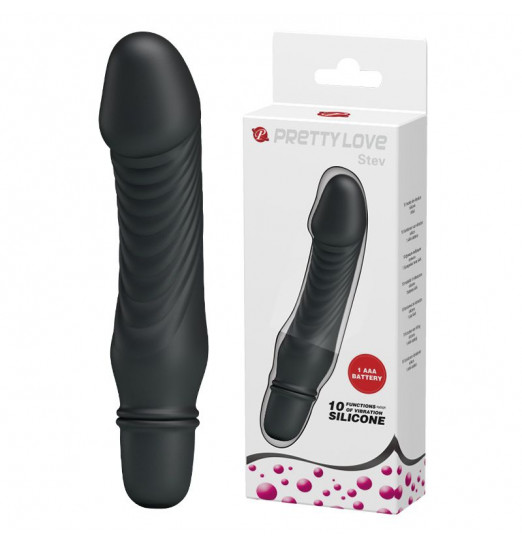 Черный мини-вибратор Stev -13,5 см.