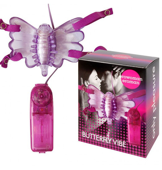 Фиолетовая вибробабочка на ремешках с пультом управления вибрацией