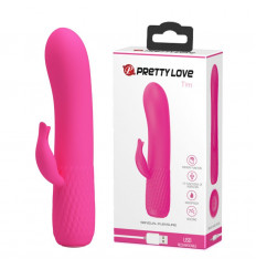 Розовый вибромассажёр Tim с клиторальным отростком - 15 см.