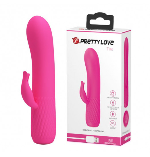Розовый вибромассажёр Tim с клиторальным отростком - 15 см.