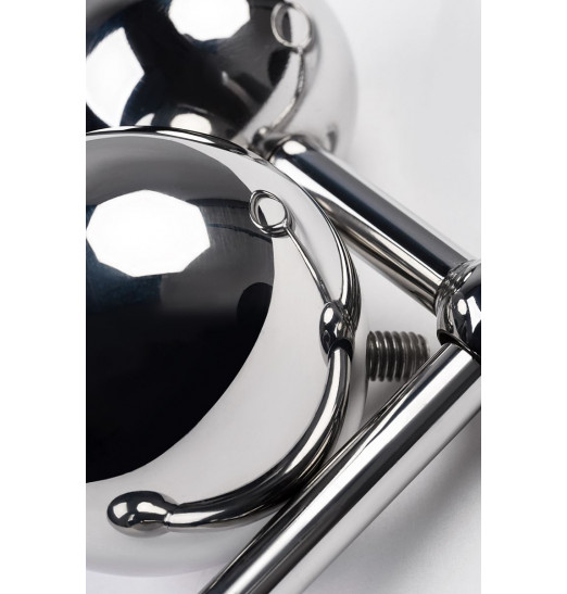 Серебристые бондажные стринги со сменными шарами