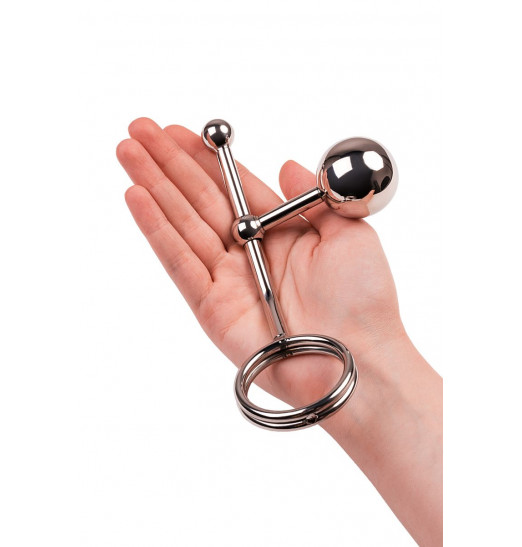 Серебристые бондажные стринги со сменными шарами