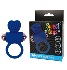 Синее эрекционное виброкольцо с сердечком