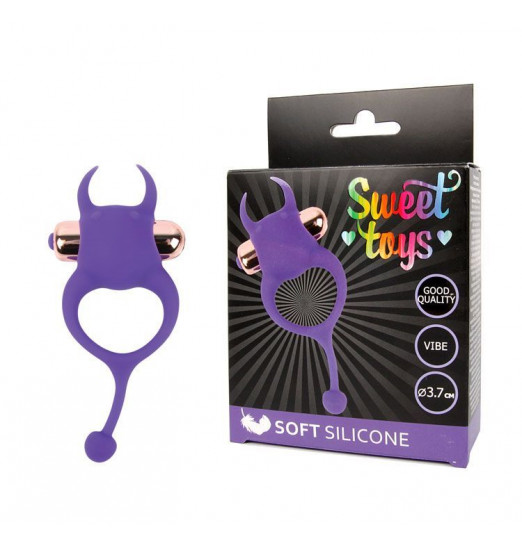 Фиолетовое эрекционное виброкольцо с рожками и хвостиком