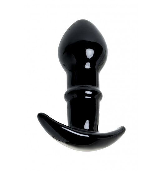 Черная стеклянная анальная втулка Sexus Glass с ограничителем - 11,5 см.