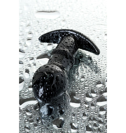 Черная стеклянная анальная втулка Sexus Glass с ограничителем - 11,5 см.