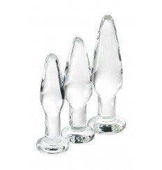 Набор из трех стеклянных анальных пробок с круглым ограничителем Sexus Glass