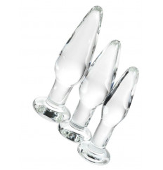 Набор из трех стеклянных анальных пробок с круглым ограничителем Sexus Glass