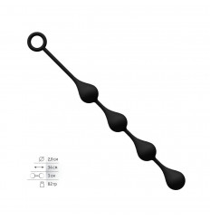 Чёрная анальная цепочка из 4 каплевидных шариков - 34 см.