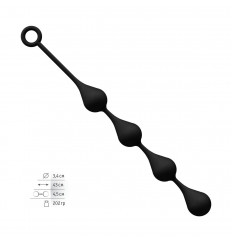 Большая чёрная анальная цепочка с 4 каплями - 43 см.