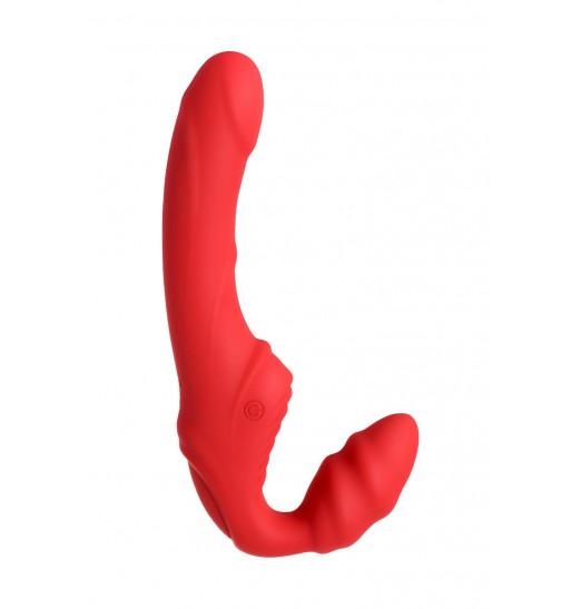 Красный безремневой страпон с вибрацией Красный безремневой страпон с вибрацией