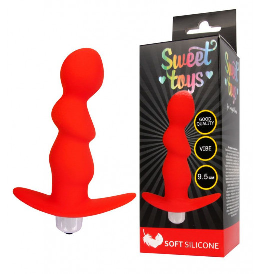 Красный рельефный вибромассажер с ограничителем - 9,5 см.