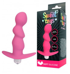 Розовый рельефный вибромассажер с ограничителем - 9,5 см.