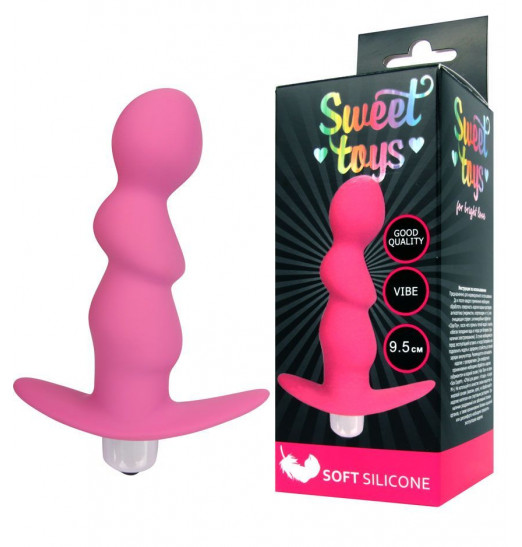 Розовый рельефный вибромассажер с ограничителем - 9,5 см.
