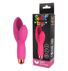 Розовый силиконовый вибромассажер с округлым клиторальным отростком