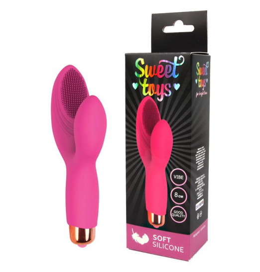 Розовый силиконовый вибромассажер с округлым клиторальным отростком