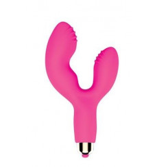 Розовый силиконовый вибромассажер с клиторальным стимулятором