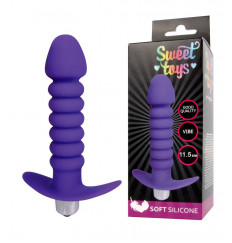 Фиолетовая анальная вибровтулка-елочка с ограничителем - 11,5 см.