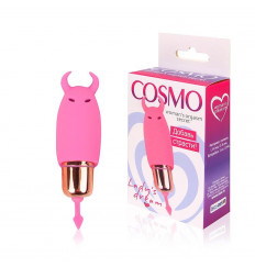 Розовый силиконовый вибромассажер с рожками - 6,4 см.