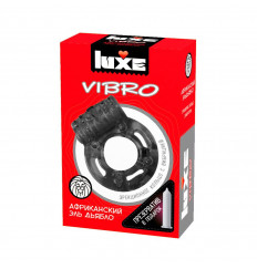 Чёрное эрекционное виброкольцо Luxe VIBRO  Африканский Эль Дьябло  + презерватив