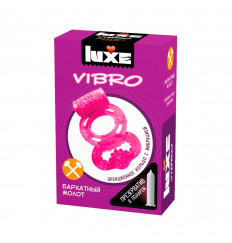 Розовое эрекционное виброкольцо Luxe VIBRO  Бархатный молот  + презерватив