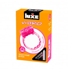 Розовое эрекционное виброкольцо Luxe VIBRO  Техасский бутон  + презерватив
