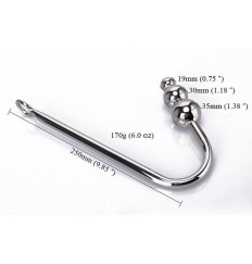 Серебристый анальный крюк с тремя шариками - 25 см.