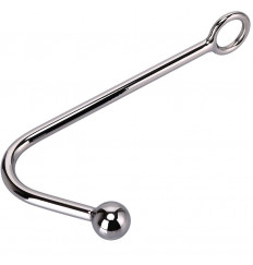 Серебристый анальный крюк с шариком на конце - 14 см.