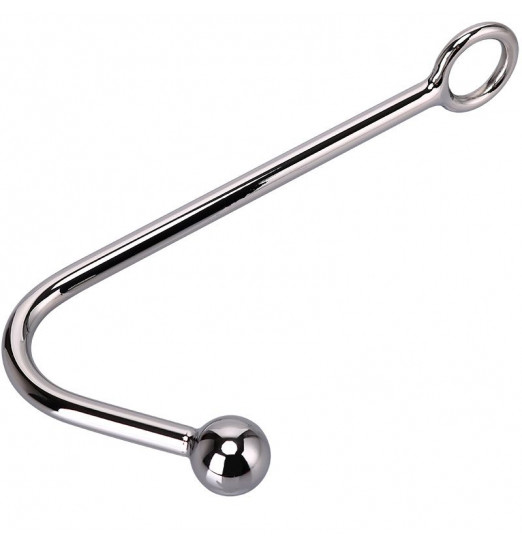 Серебристый анальный крюк с шариком на конце - 14 см.