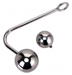 Серебристый анальный крюк со сменными накручивающимися шариками на конце - 14 см.