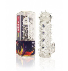 Закрытая прозрачная насадка Crystal sleeve с усиками и пупырышками - 13,5 см.
