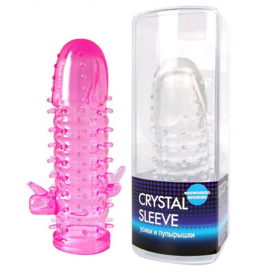 Закрытая рельефная насадка Crystal sleeve с усиками и пупырышками - 13 см.