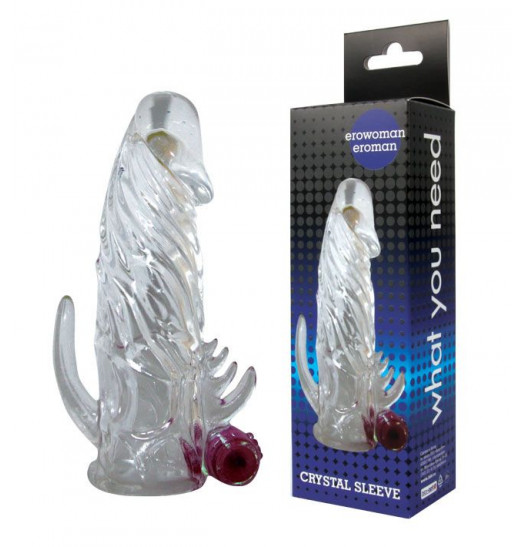 Закрытая прозрачная вибронасадка на пенис Crystal Sleeve Vibe - 12 см.