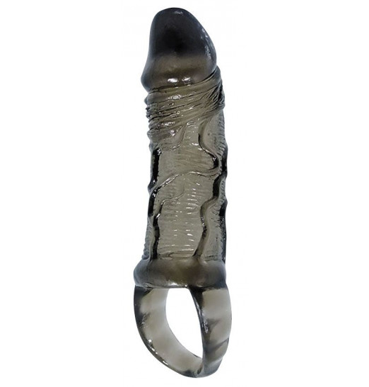 Закрытая насадка на фаллос с кольцом для мошонки - 15 см.