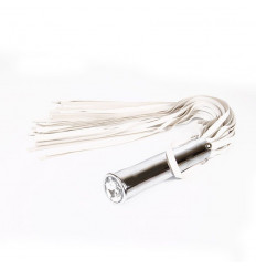 Белая плетка Notabu с прозрачным кристаллом на рукояти - 58 см.