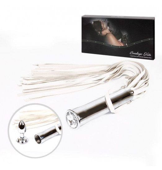 Белая плетка Notabu с прозрачным кристаллом на рукояти - 58 см. Белая плетка Notabu с прозрачным кристаллом на рукояти - 58 см.